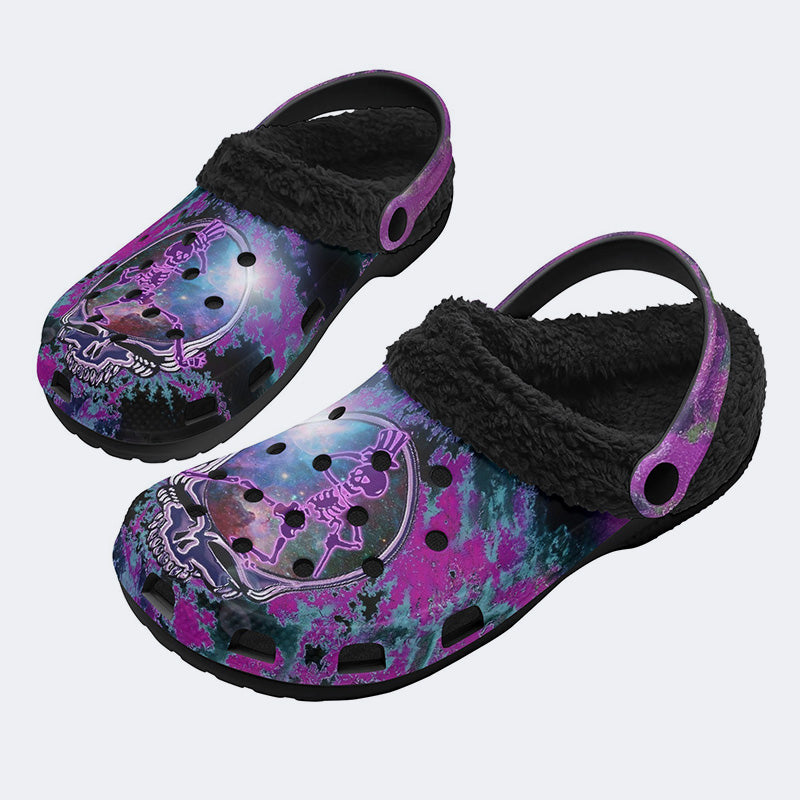 Rock Skull Print - Fur Lined Slippers/Sandals