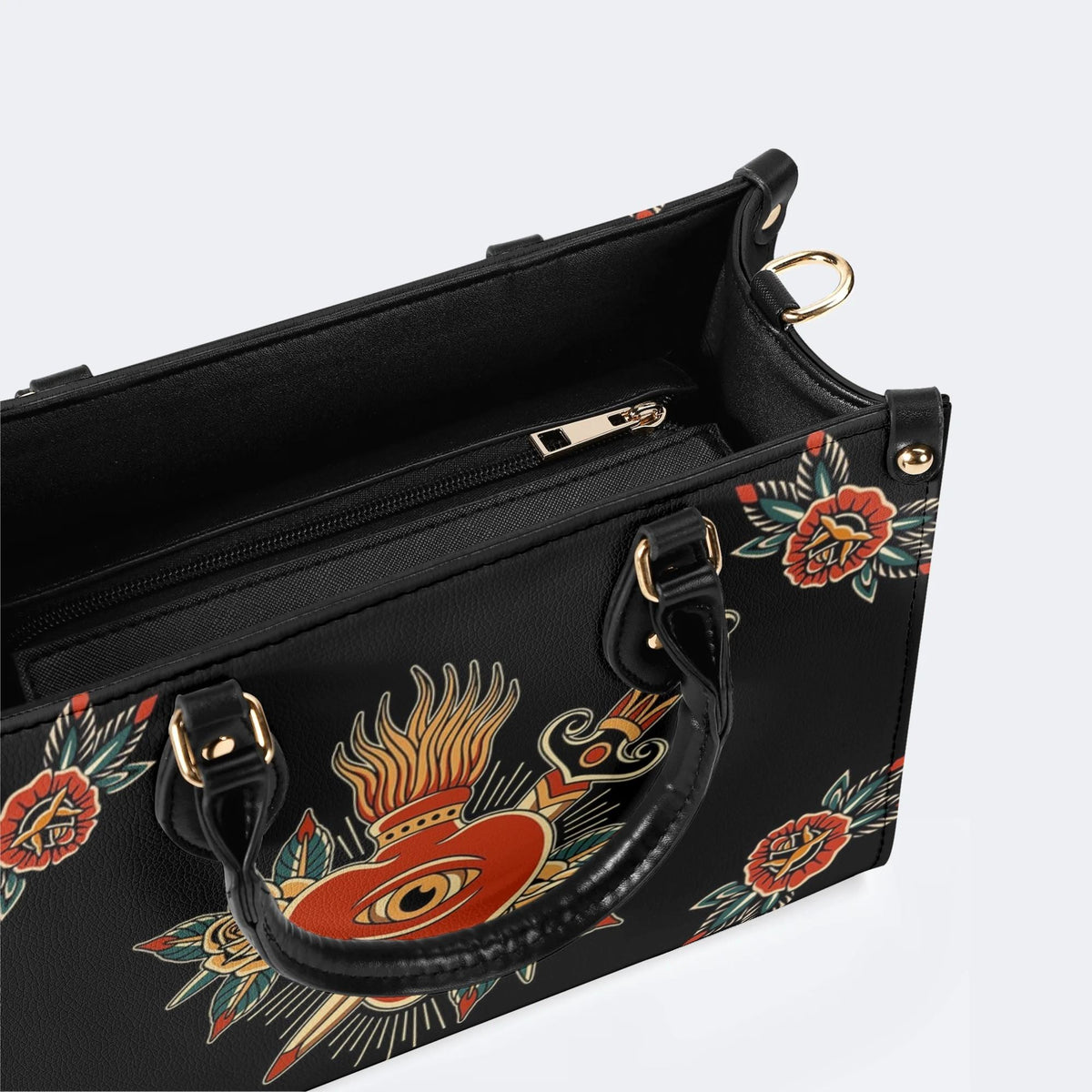 Flaming Heart Art Print - Leather Handbag