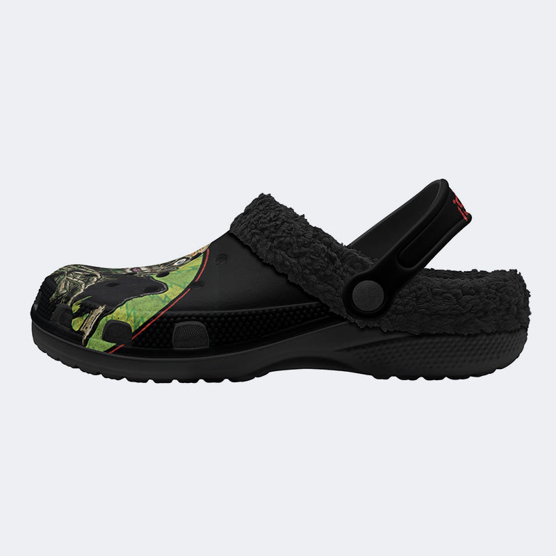 Unisex More Brains Print - Fur Lined Slippers/Sandals
