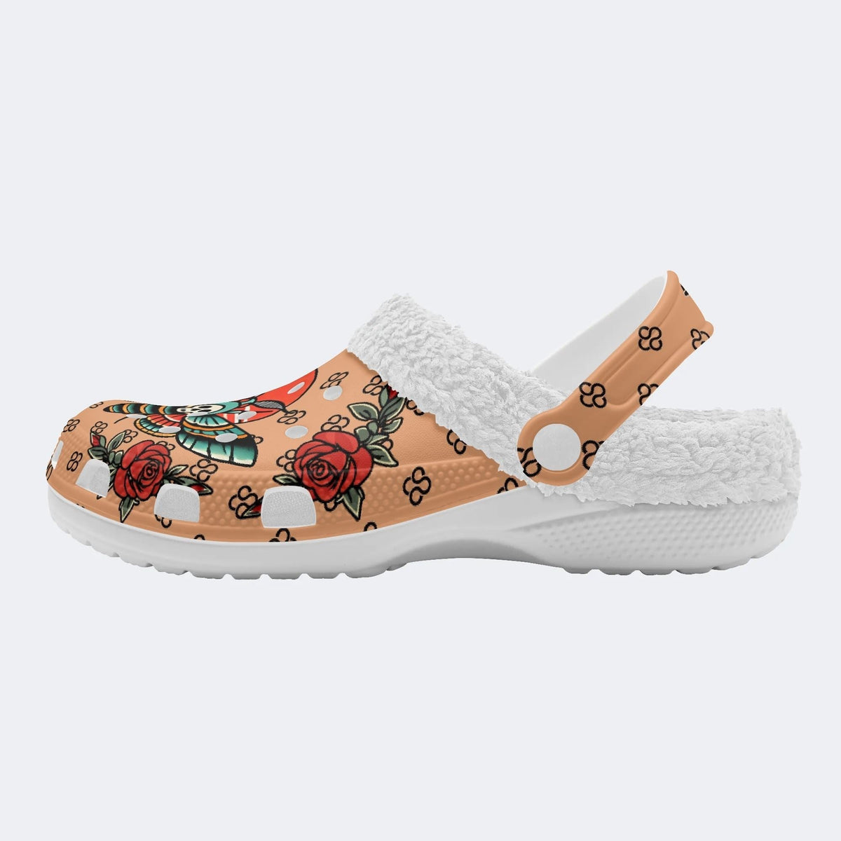 Vintage Rose Death Moth - Fur Lined Slippers/Sandals