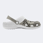 Retro Moth Print - Fur Lined Slippers/Sandals
