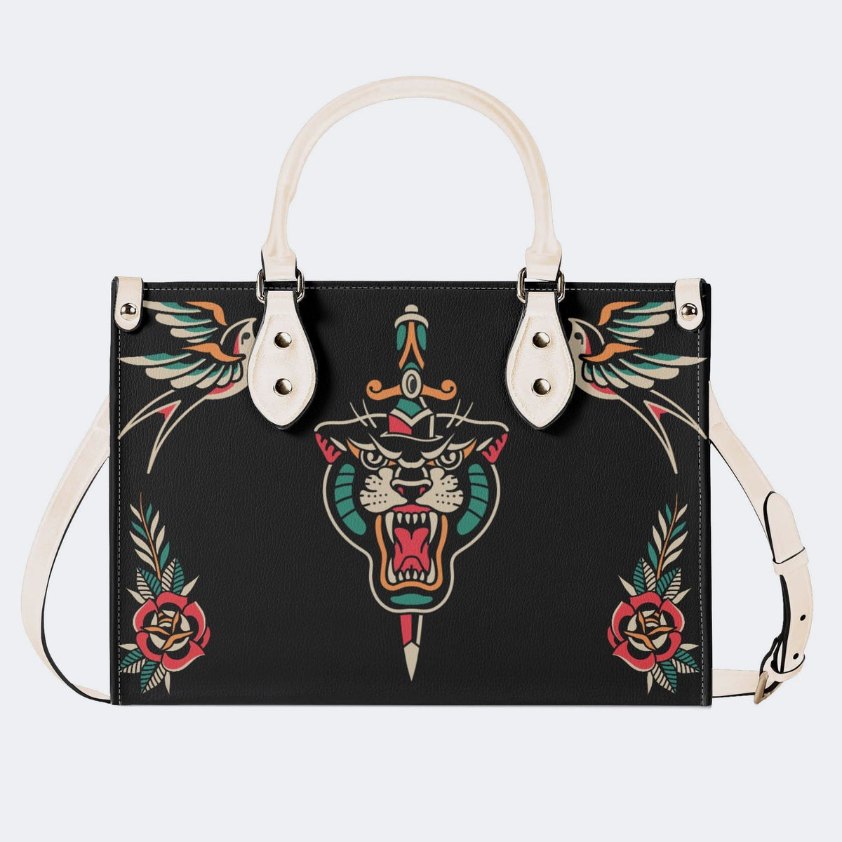 Unisex Tiger Print - Leather Handbag