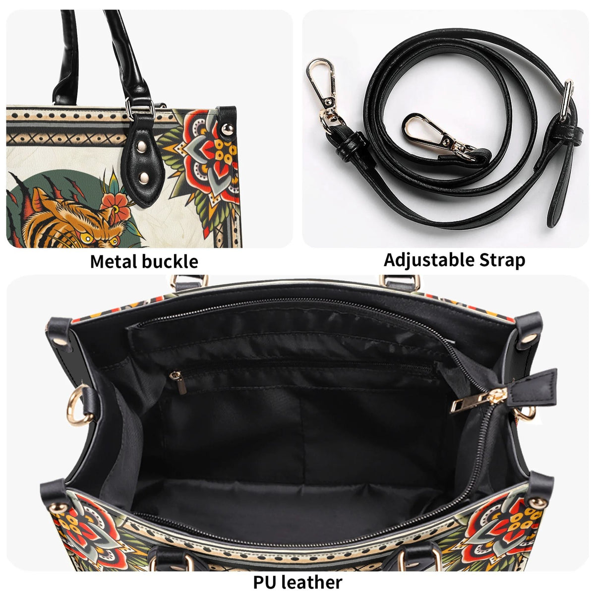 Tiger And Tiger Paw Print - Leather Handbag