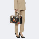 Vintage Black Panther With Flowers - Leather Handbag