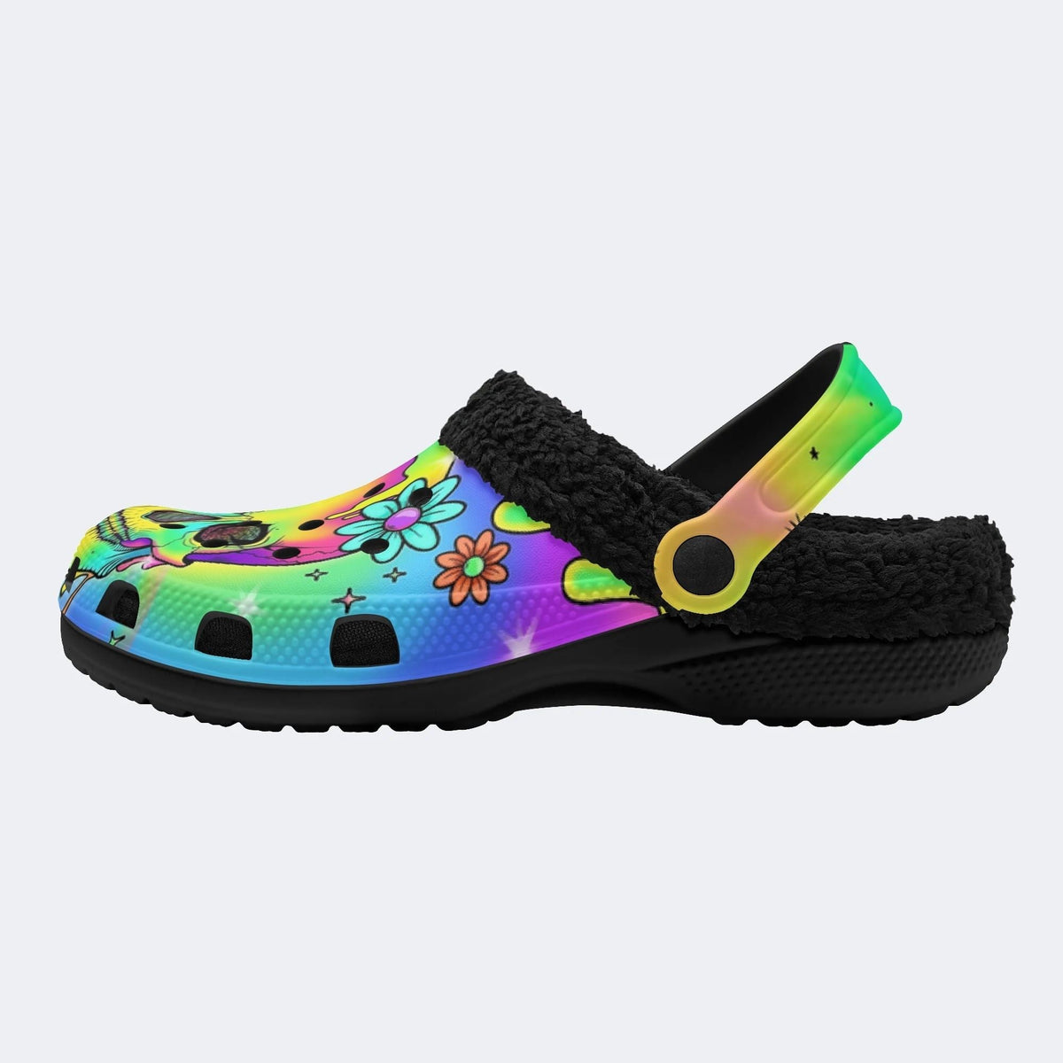 Colorful Skull Print - Fur Lined Slippers/Sandals
