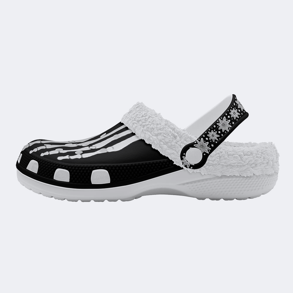 Skeleton Toes Skull Print - Fur Lined Slippers/Sandals