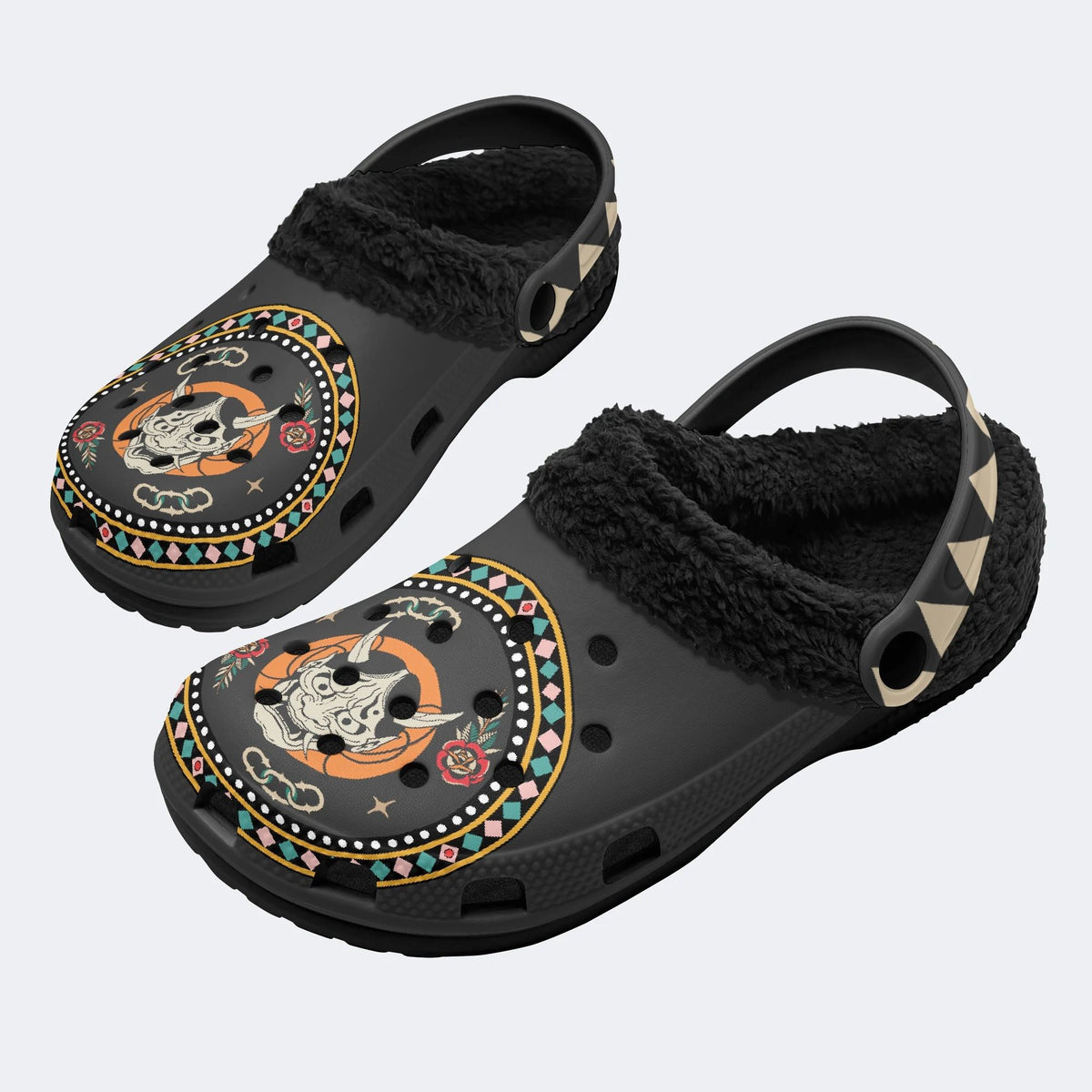 Horror Fangs Ghost Mask - Fur Lined Slippers/Sandals