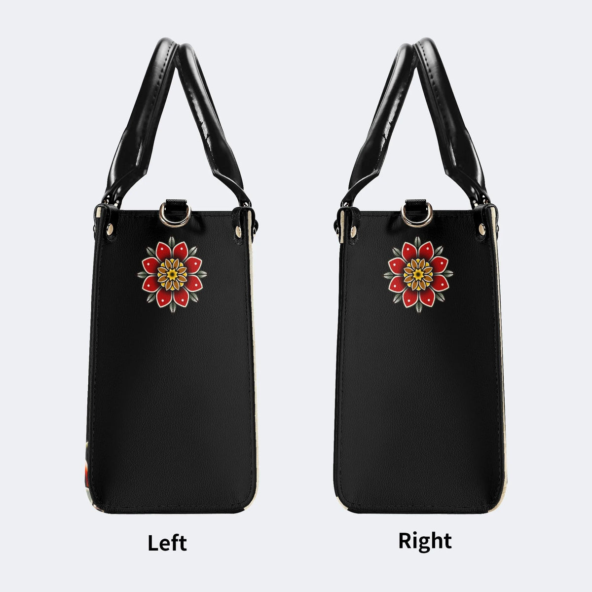 Vintage Black Panther With Flowers - Leather Handbag