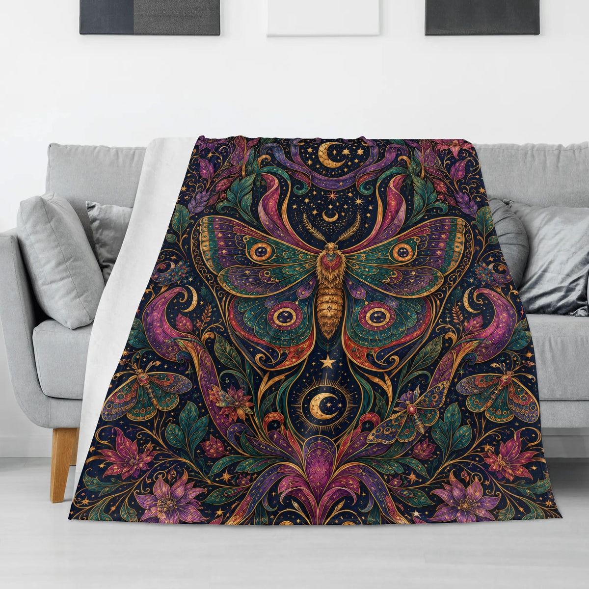 Mystical Boho Moth Print Blanket
