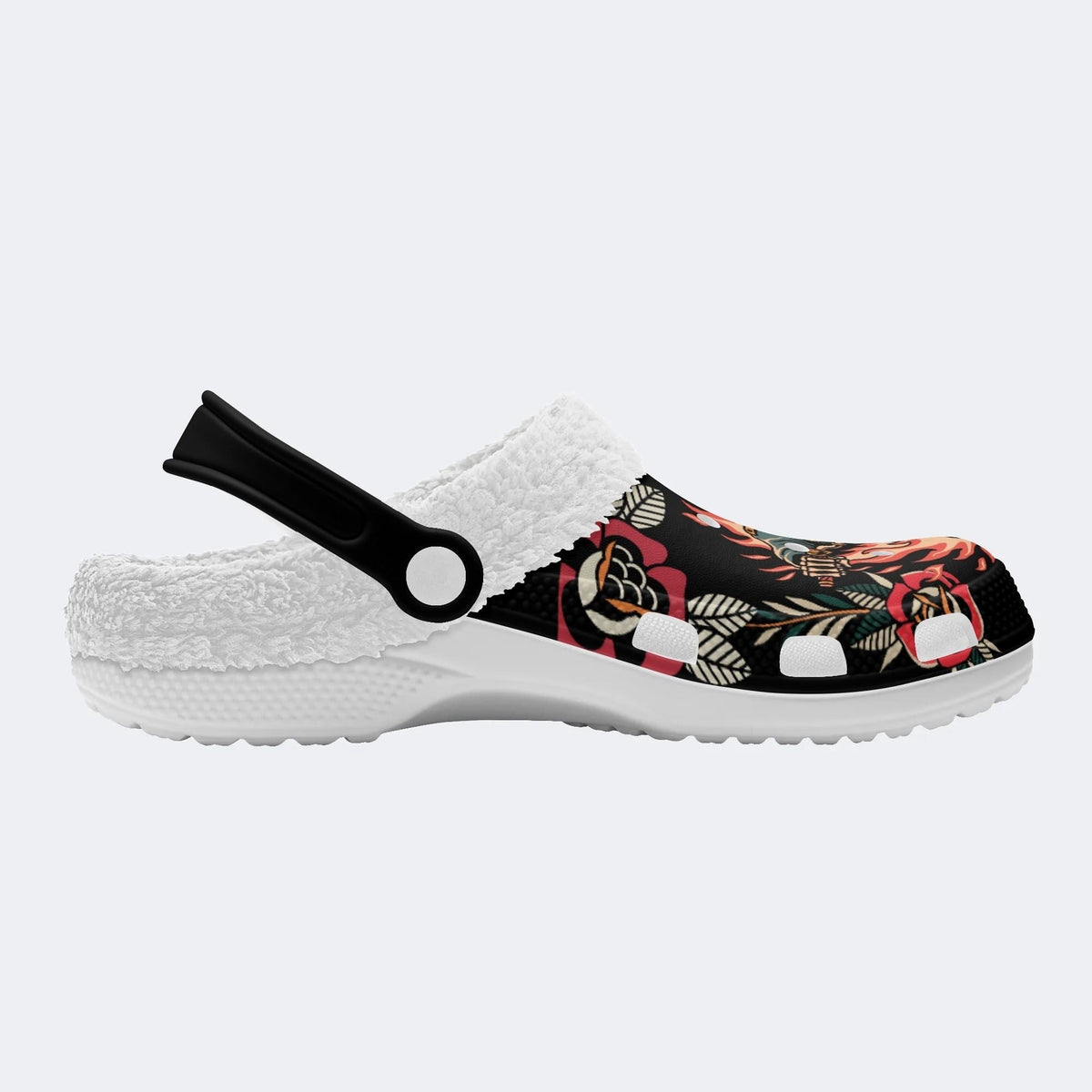 Skull Biker Print - Fur Lined Slippers/Sandals
