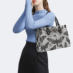 Vintage Moth And Black Lace Print - Leather Handbag