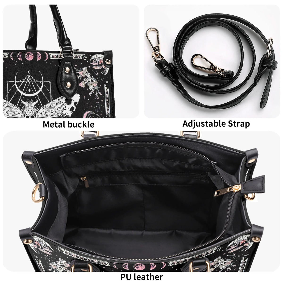 Death Moth & Mushrooms Print - Leather Handbag