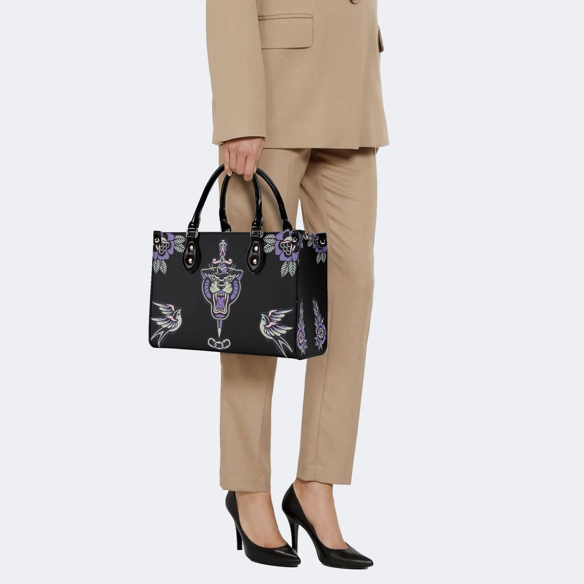 Unisex Tiger Print - Leather Handbag