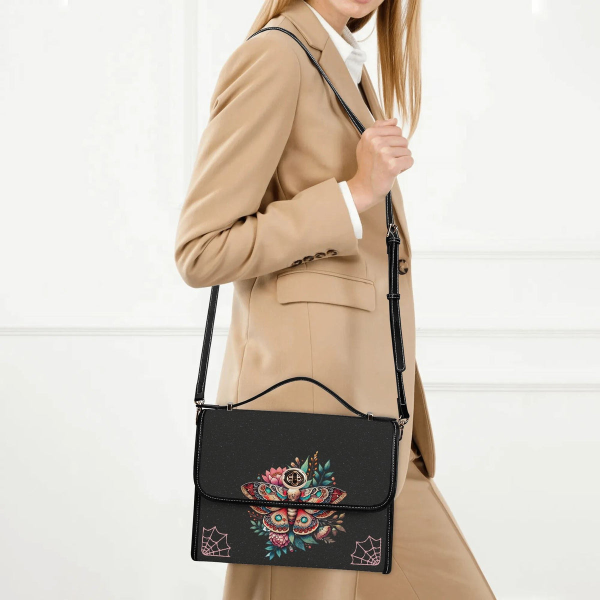 Vintage Death Moth Print - Leather Satchel Bag