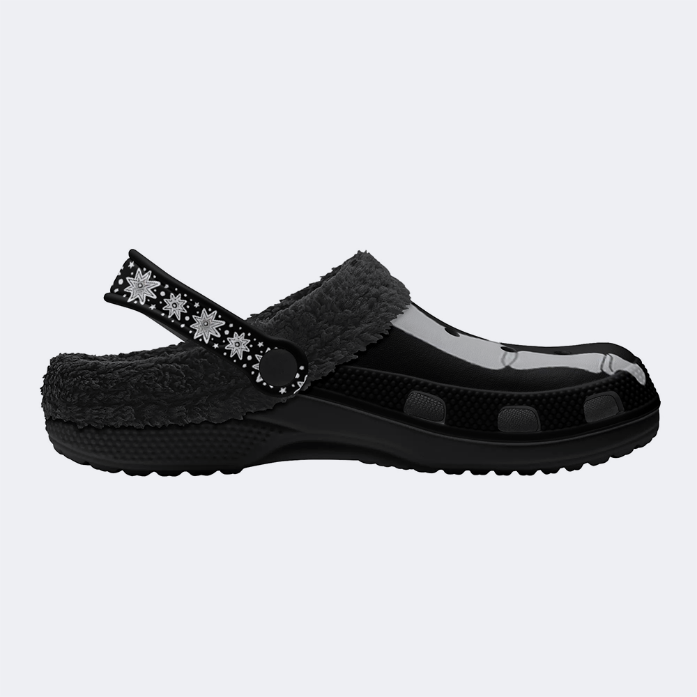 Skeleton Toes Skull Print - Fur Lined Slippers/Sandals