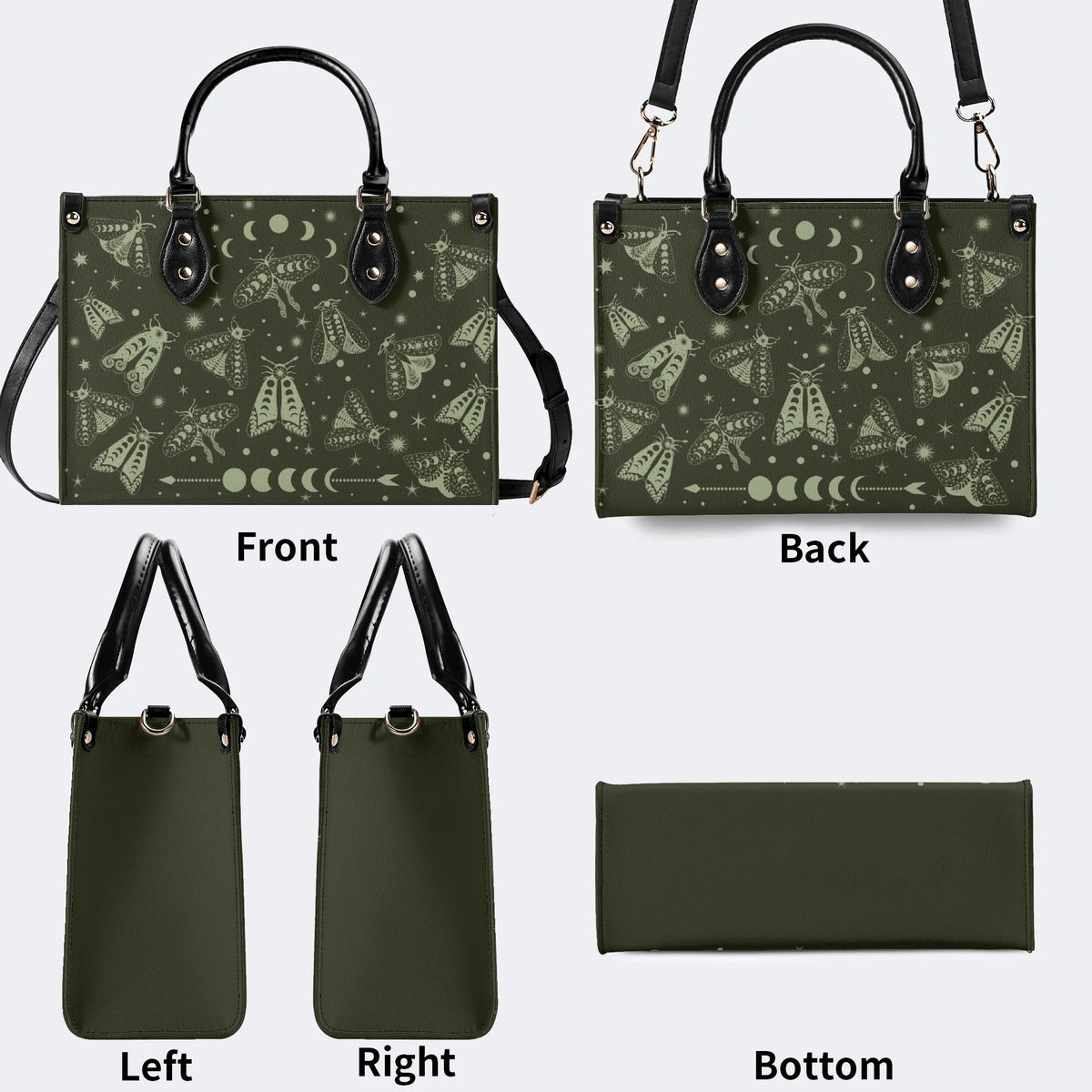 Moths In The Night Sky - Leather Handbag
