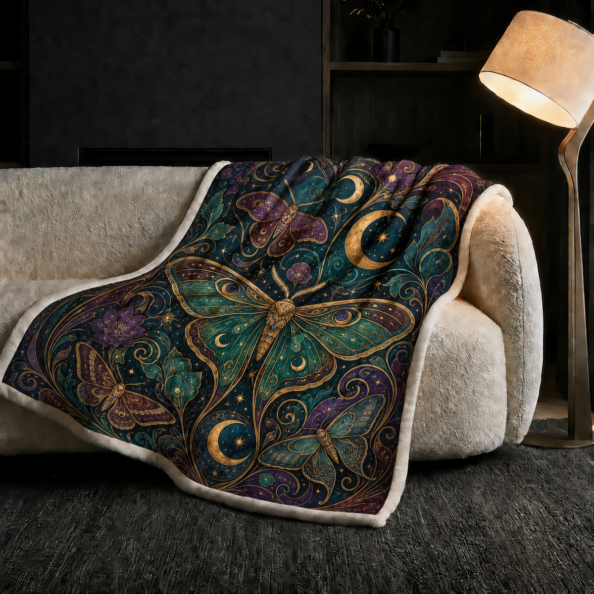 Night Sky Moth Print Blanket