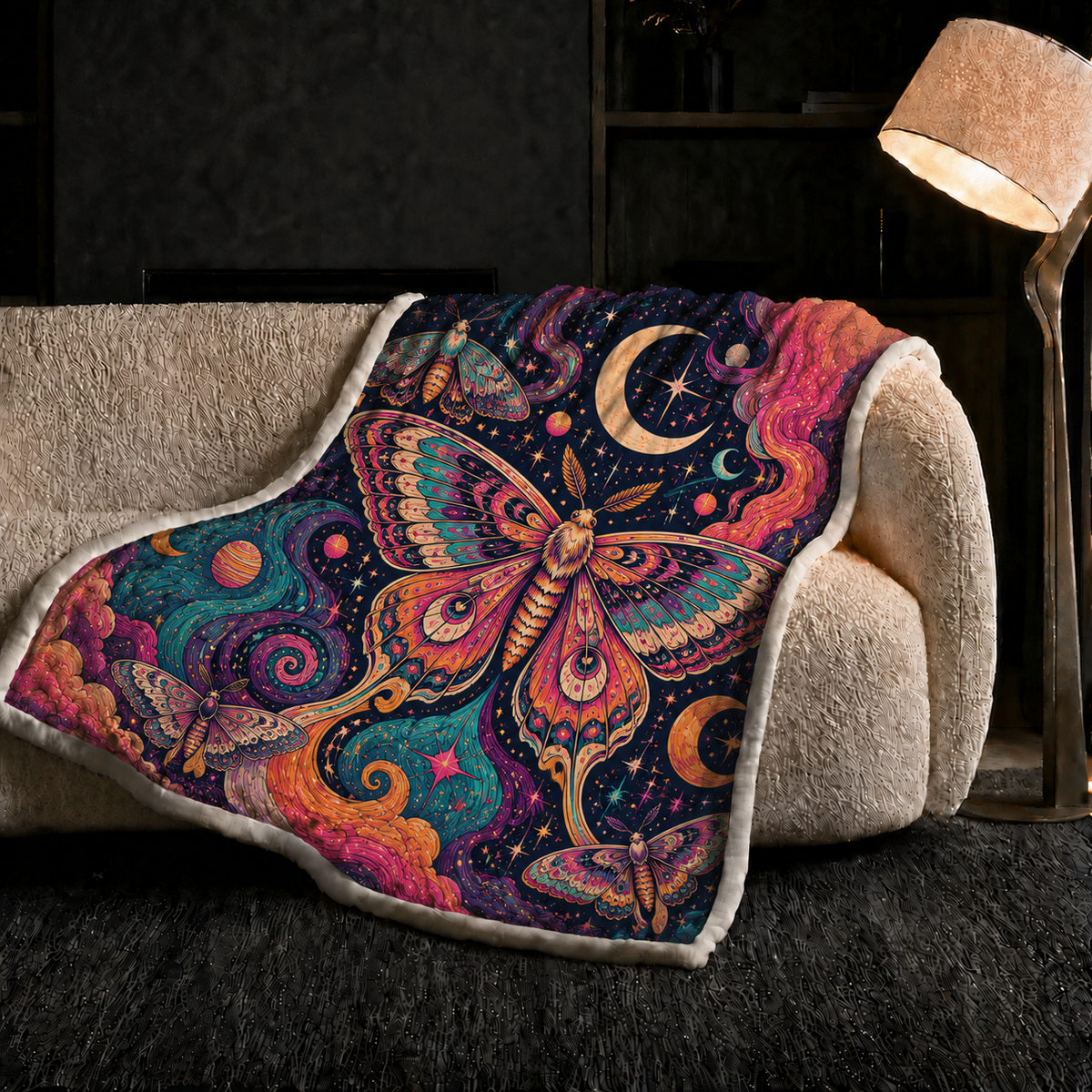 Psychedelic Moth Print Blanket