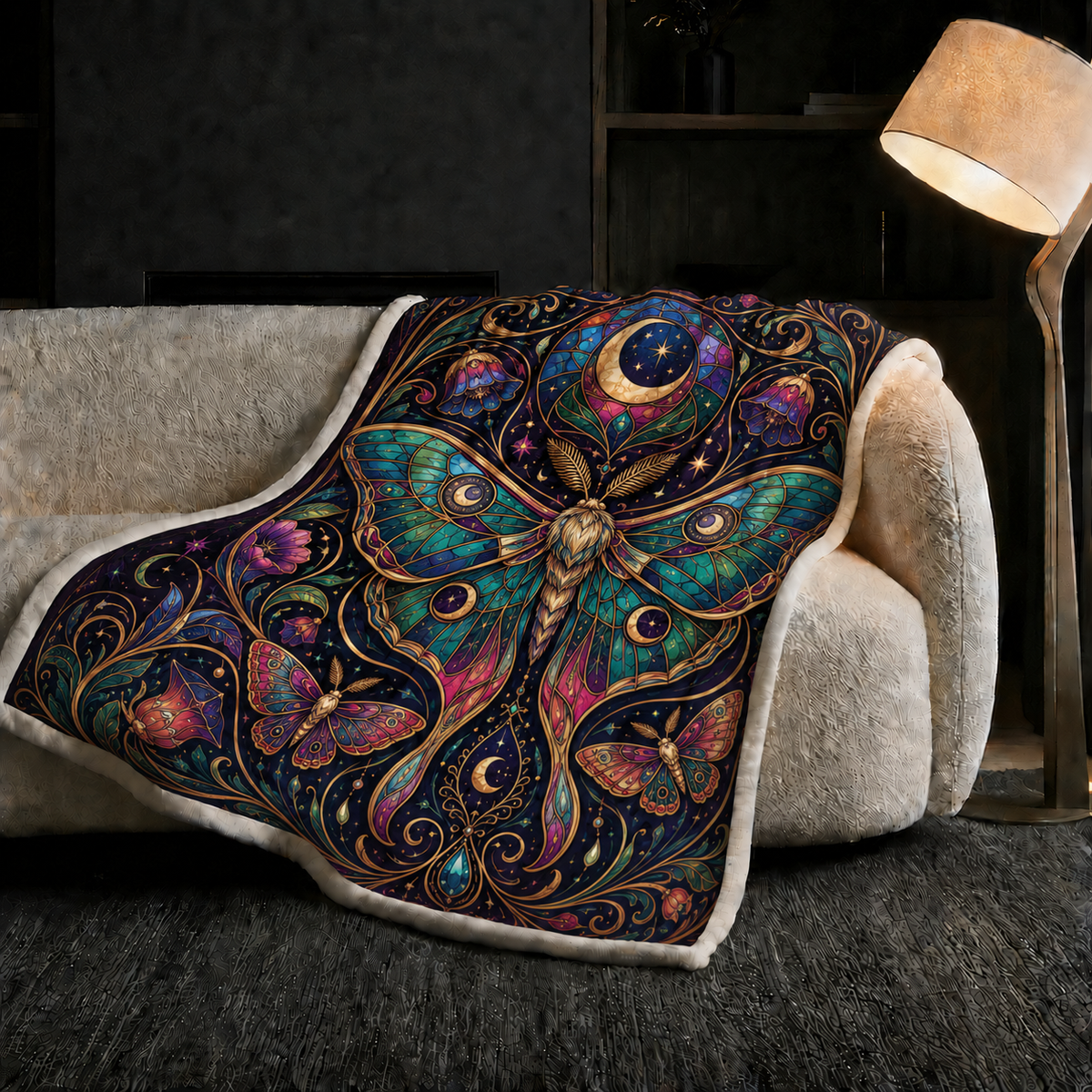 Mystical Elegant Moth Print Blanket