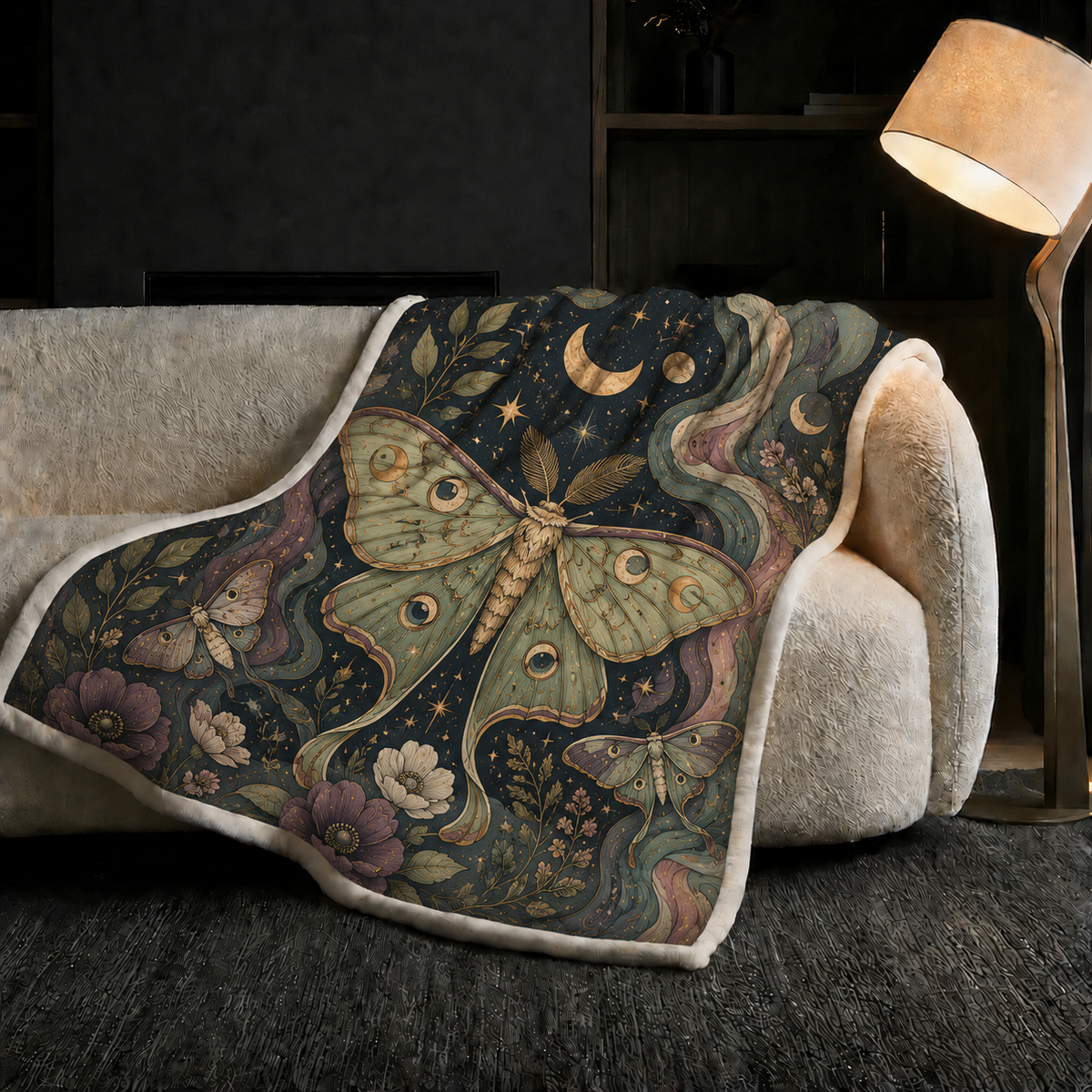 Mystical Celestial Moth Print Blanket