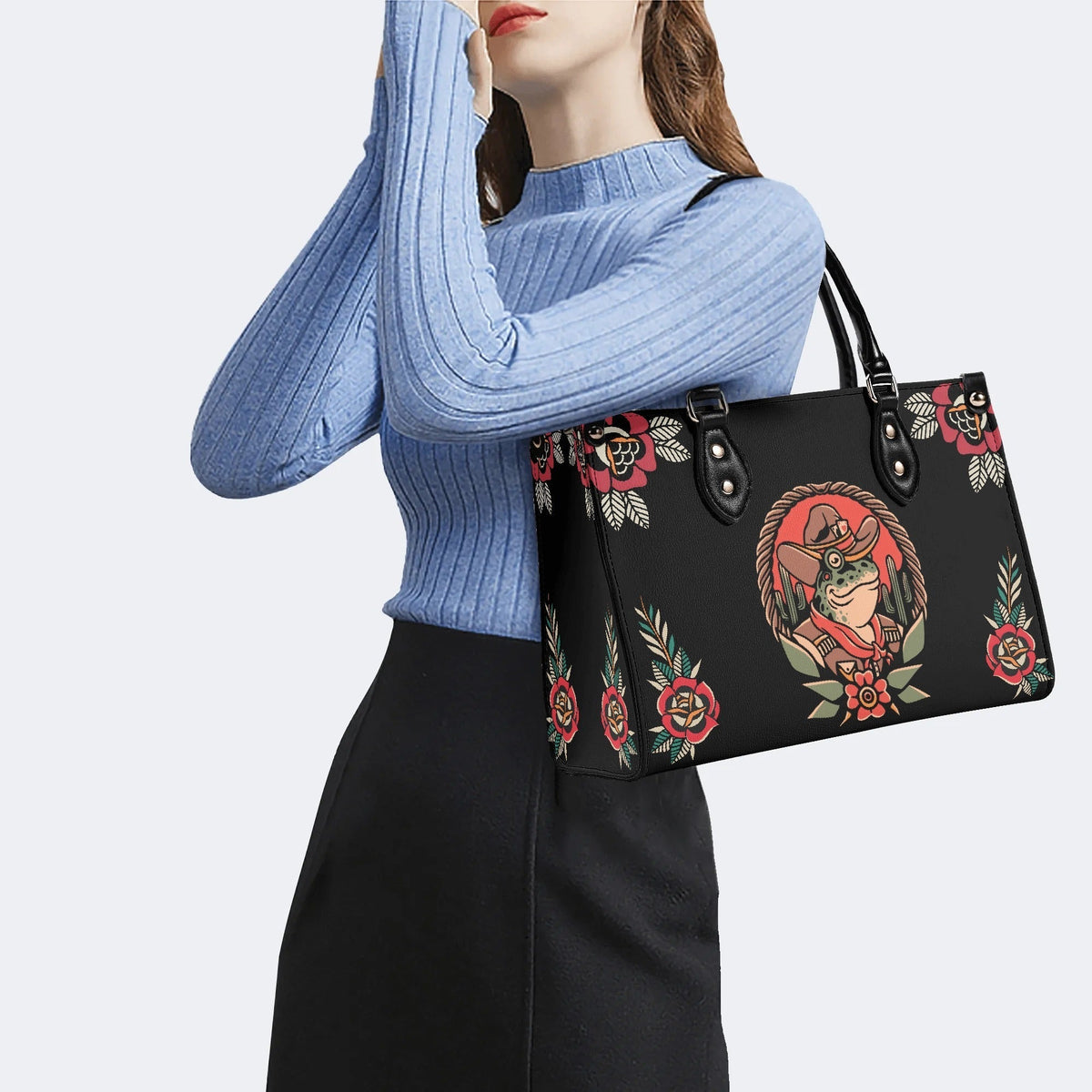 Cowboy Frog Print - Leather Handbag