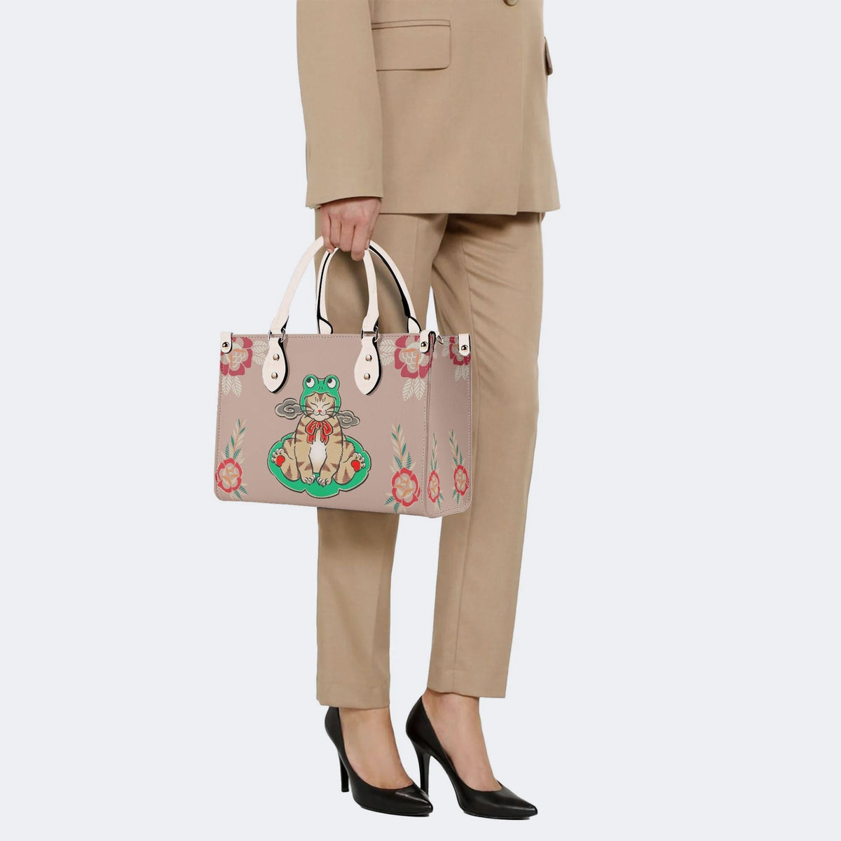 Lucky Cat Print - Leather Handbag