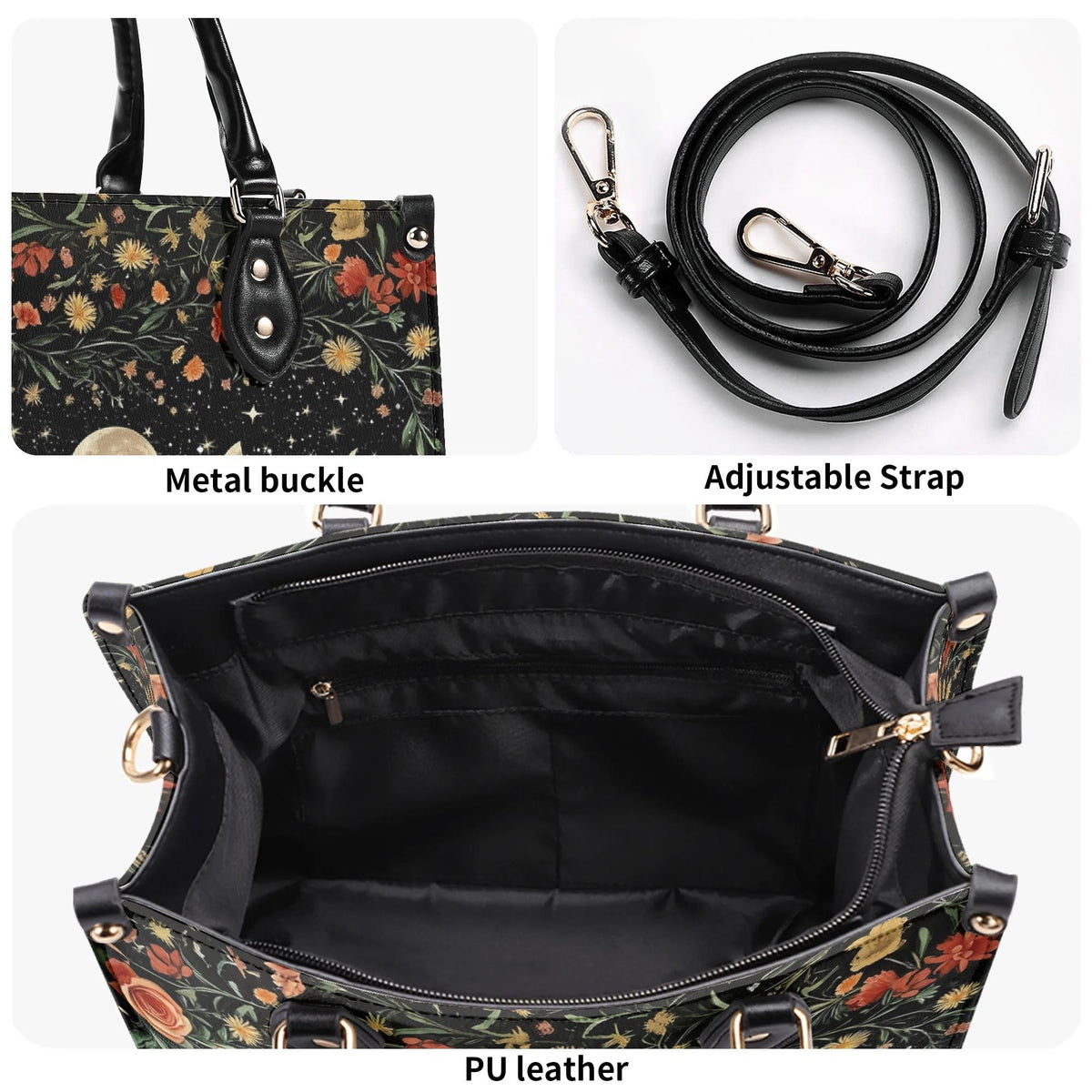 Starry Sky Over Flowers - Leather Handbag