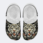 Tiger With Flower VintagePrint - Fur Lined Slippers/Sandals