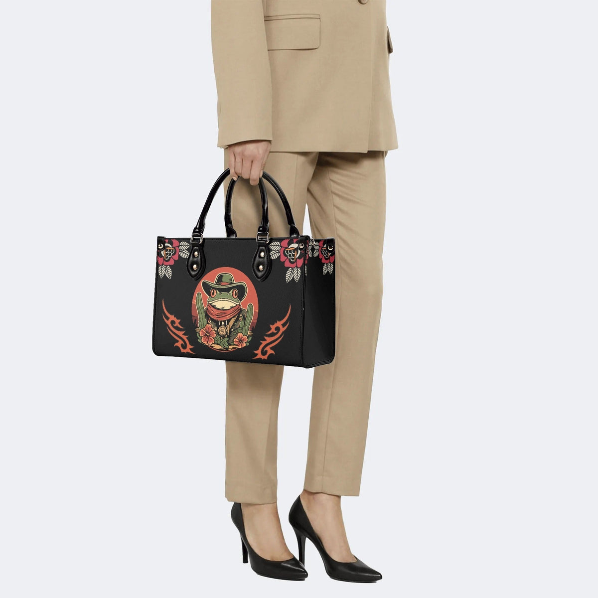Cowboy Frog Print - Leather Handbag