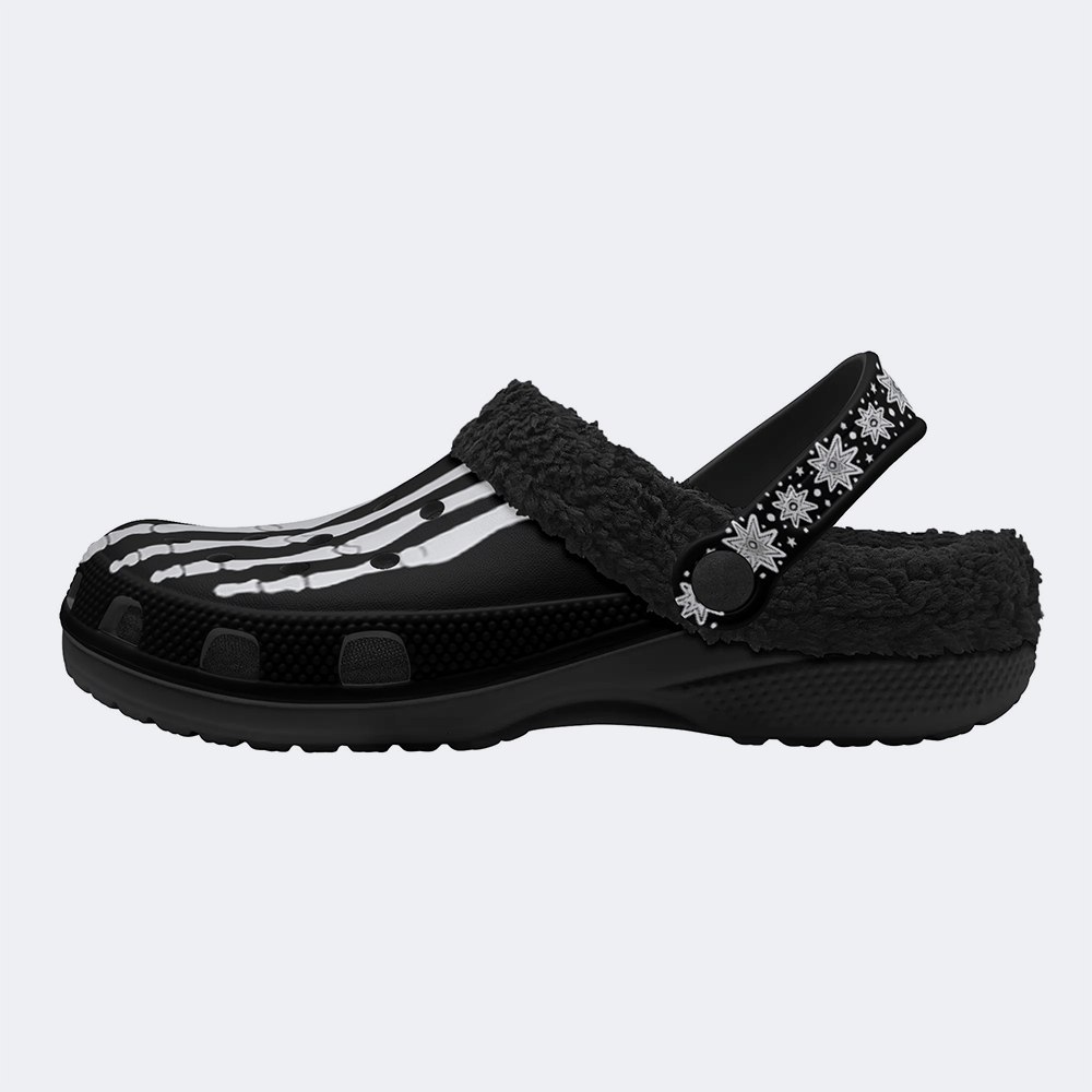 Skeleton Toes Skull Print - Fur Lined Slippers/Sandals