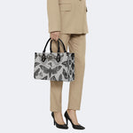Vintage Moth And Black Lace Print - Leather Handbag