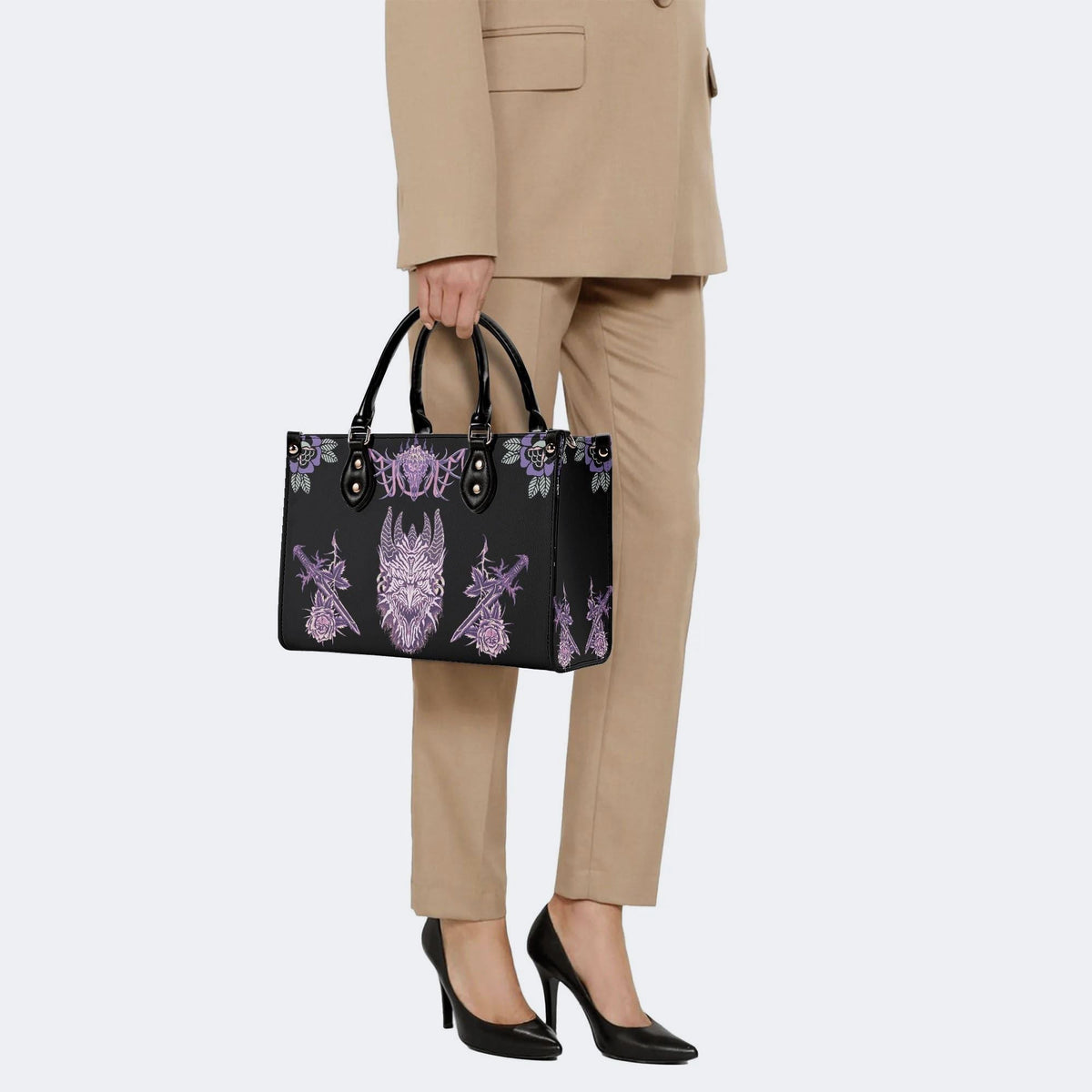 Unisex Devil Art Print - Leather Handbag