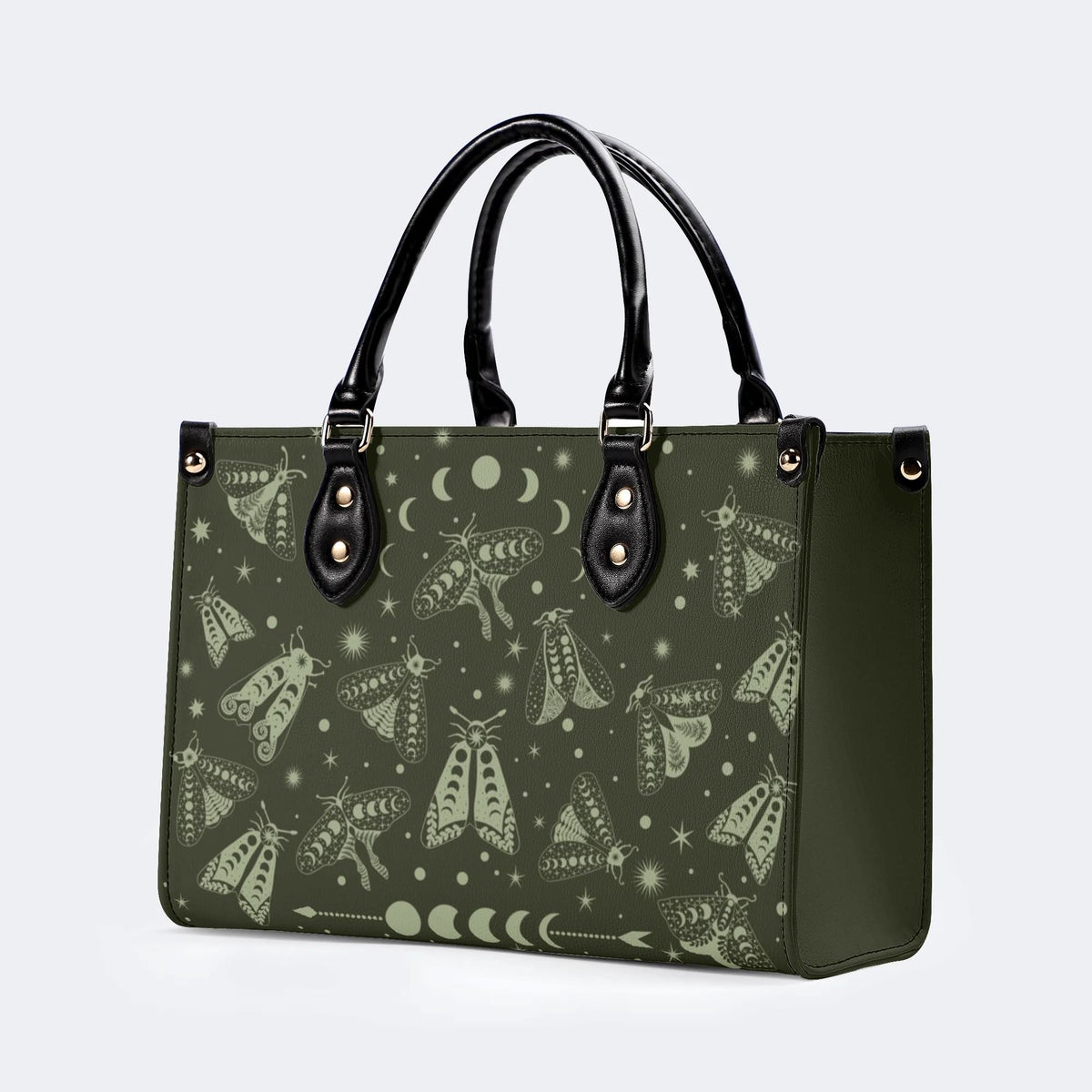 Moths In The Night Sky - Leather Handbag
