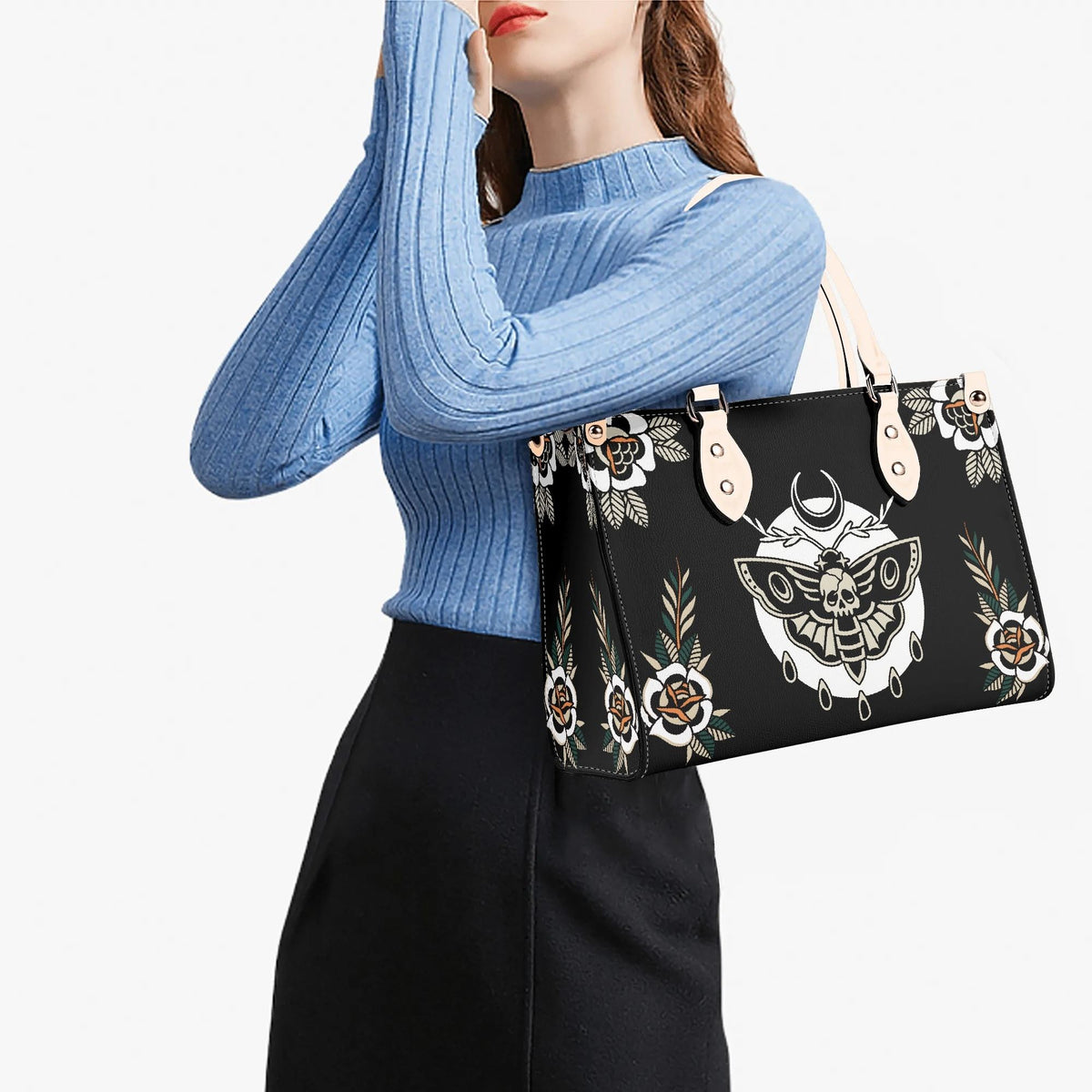 Death Moth Vintage Print - Leather Handbag