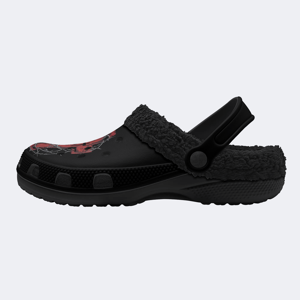 Heart Print - Fur Lined Slippers/Sandals