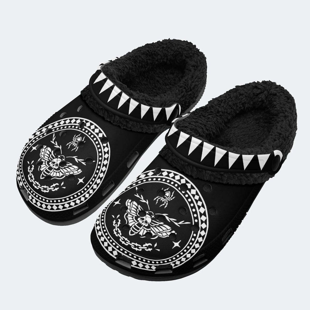 Death Moth Vintage Print - Fur Lined Slippers/Sandals