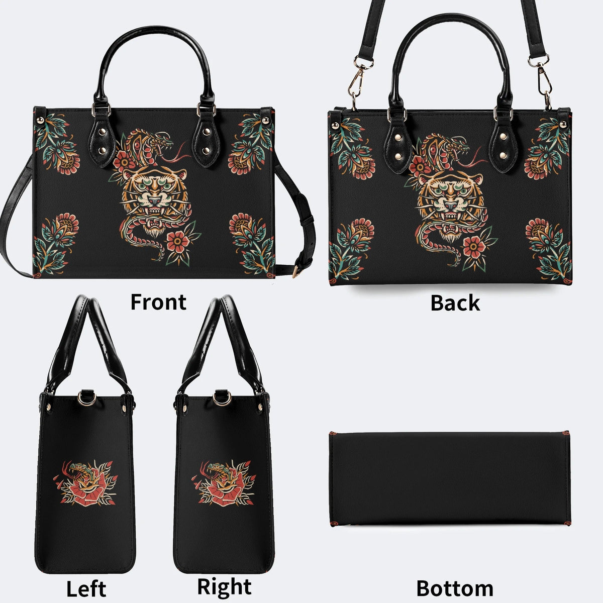 Snake&Tiger Print - Leather Handbag