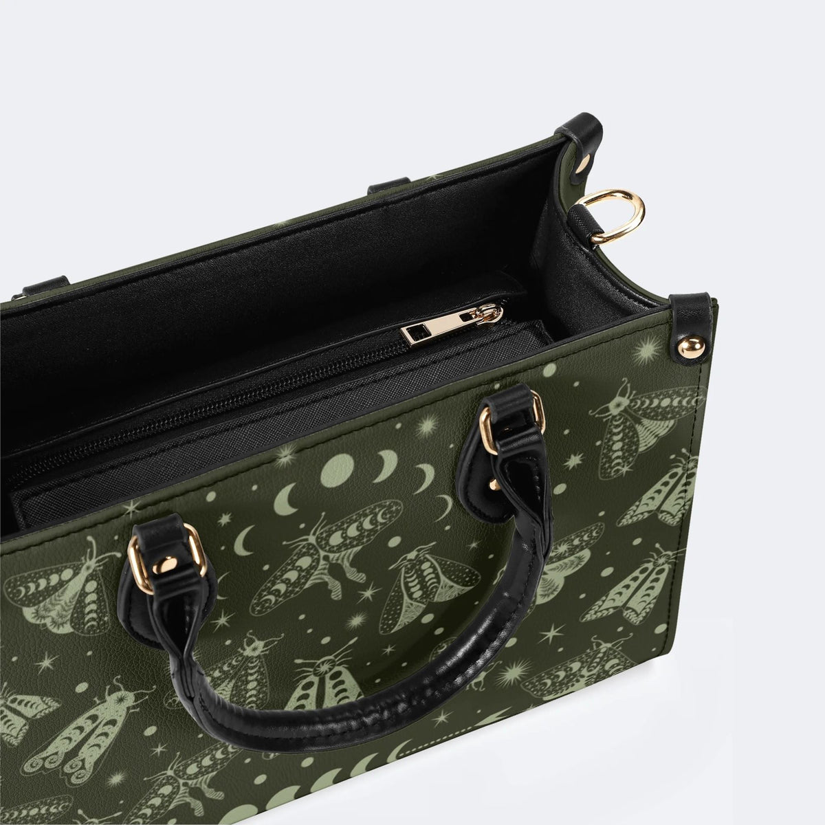 Moths In The Night Sky - Leather Handbag