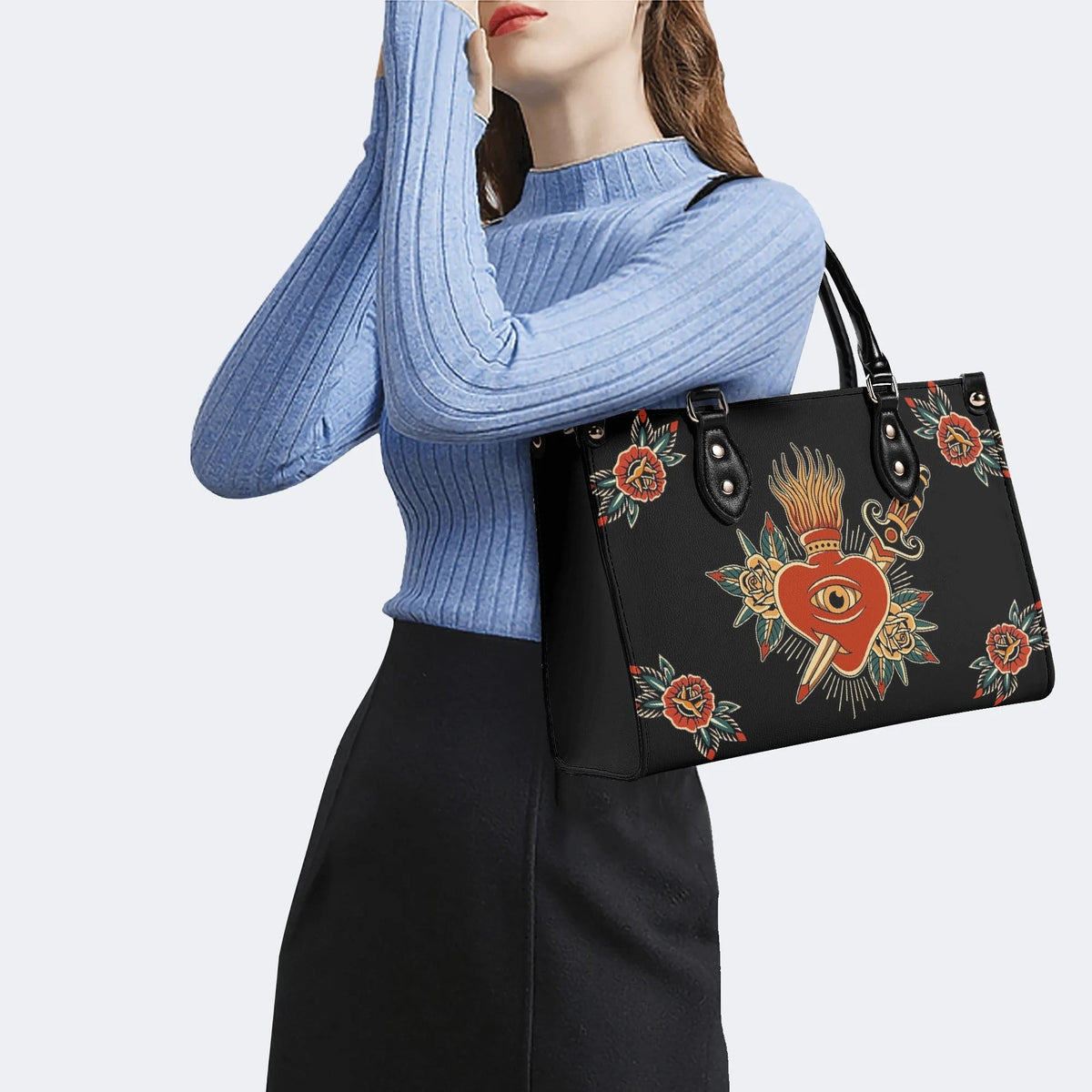 Flaming Heart Art Print - Leather Handbag