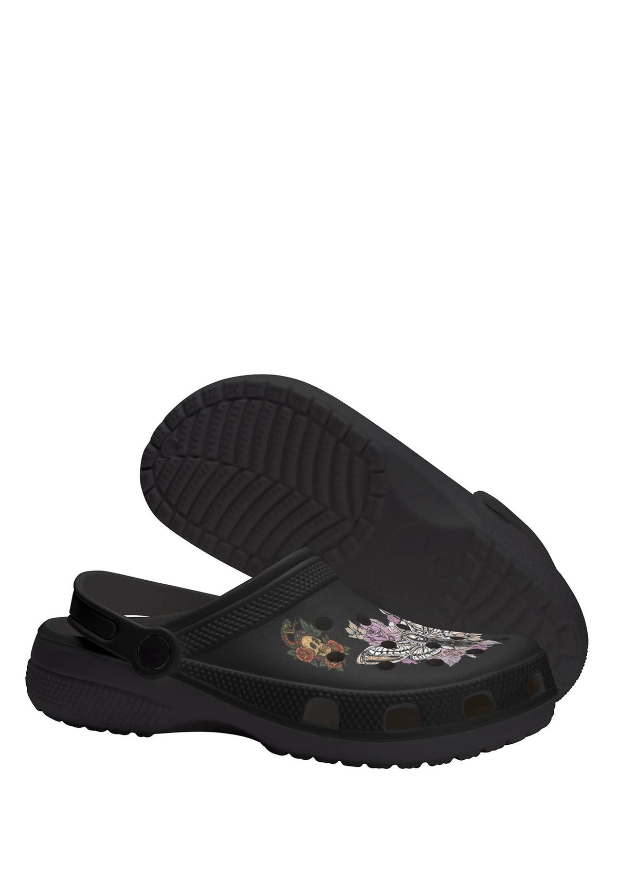 Bottom view showing slip-resistant sole of gothic tattoo slippers