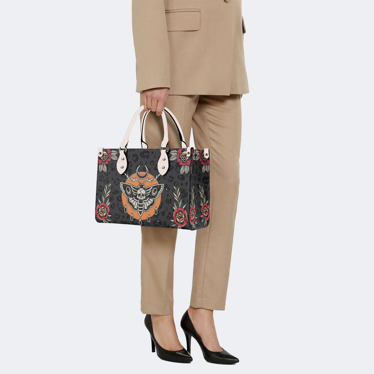 Death Moth Vintage Print - Leather Handbag