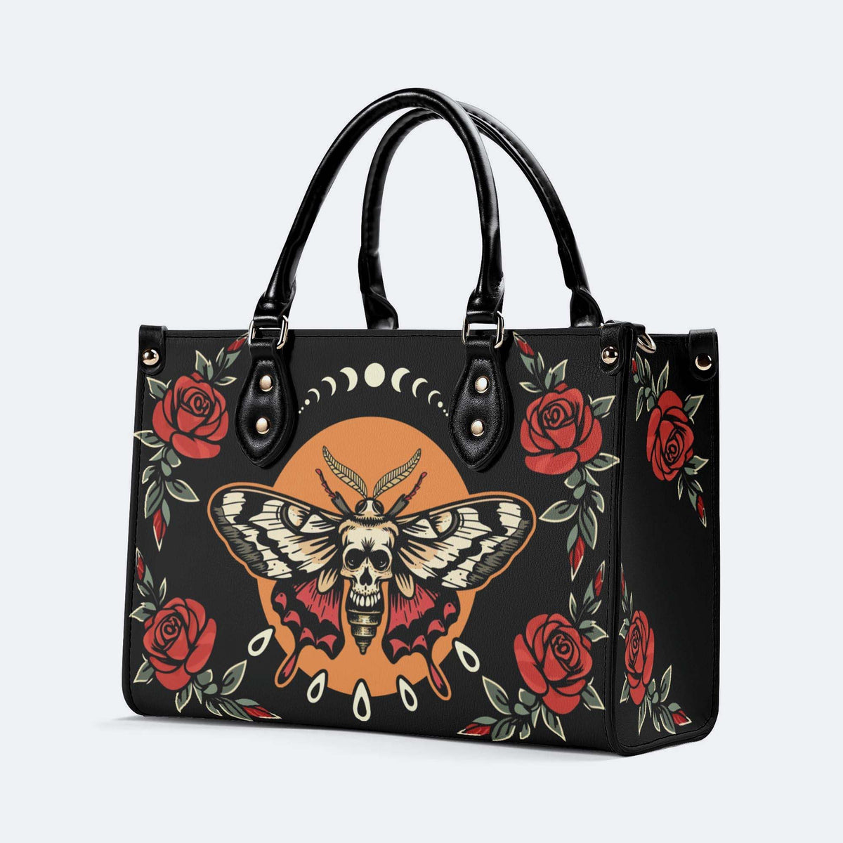 Rose Death Moth Art Print - Leather Handbag