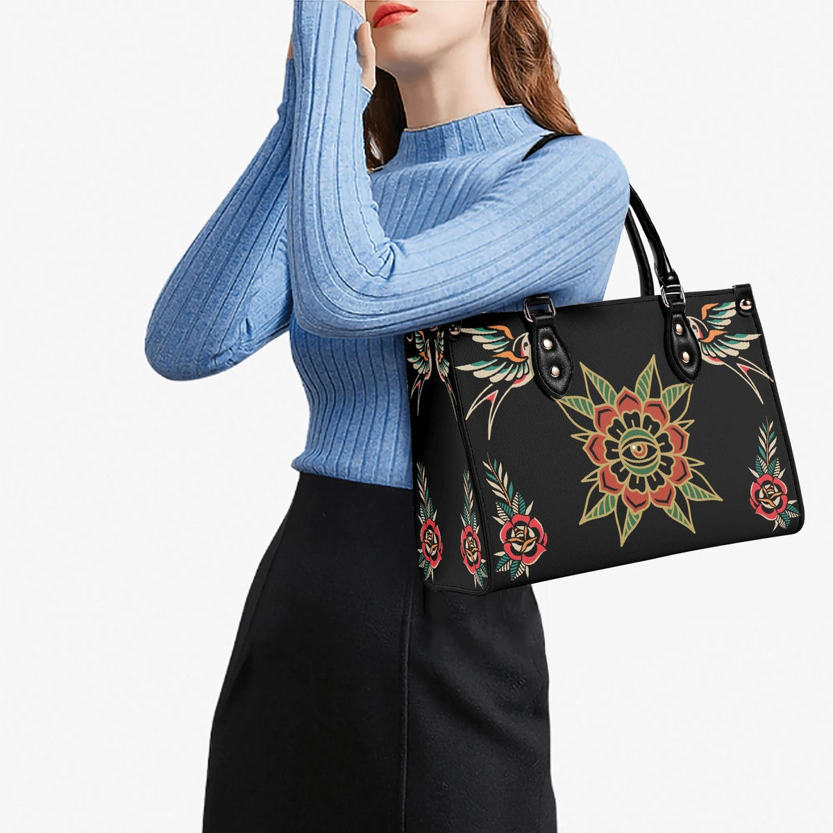 Eyes&Flower Art Print - Leather Handbag