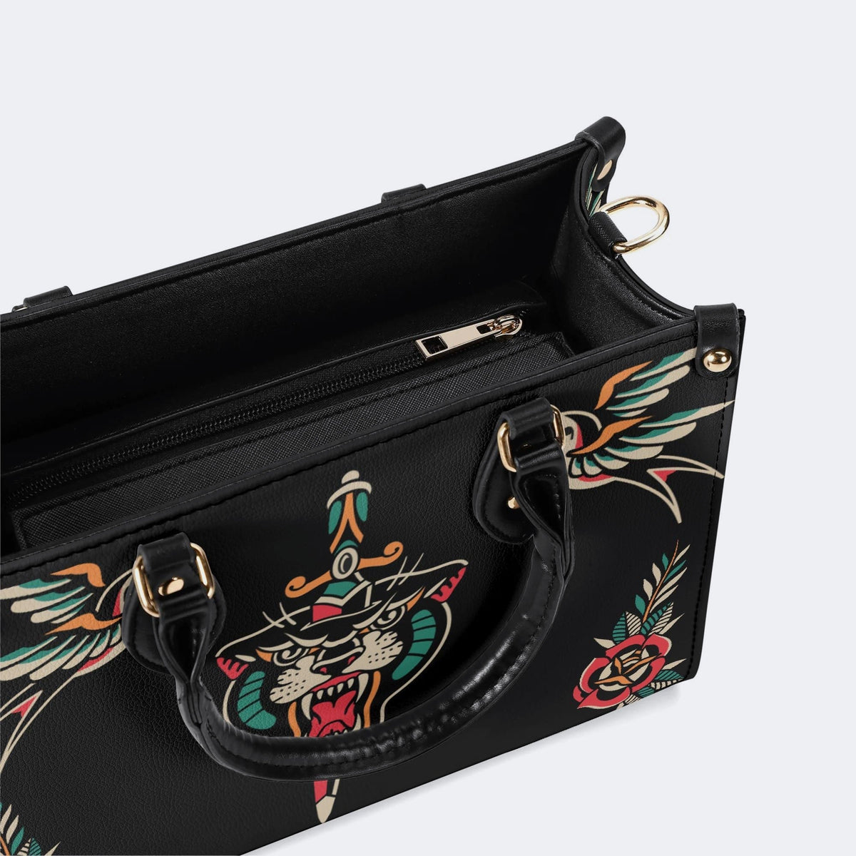 Unisex Tiger Print - Leather Handbag