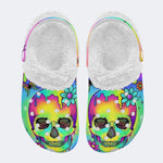 Colorful Skull Print - Fur Lined Slippers/Sandals