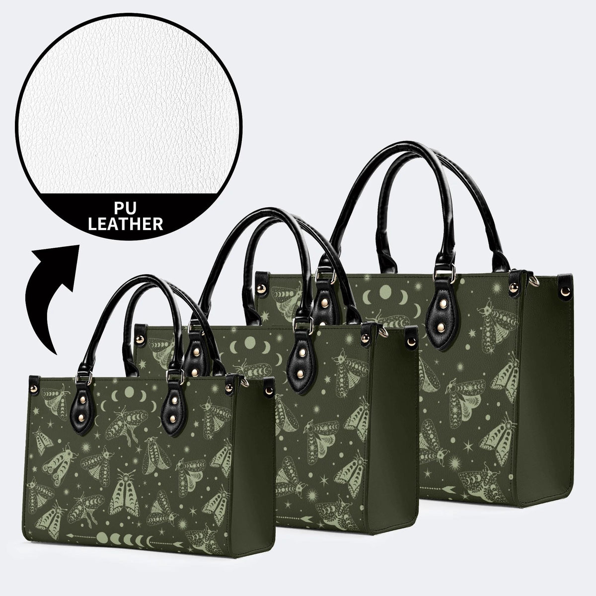 Moths In The Night Sky - Leather Handbag