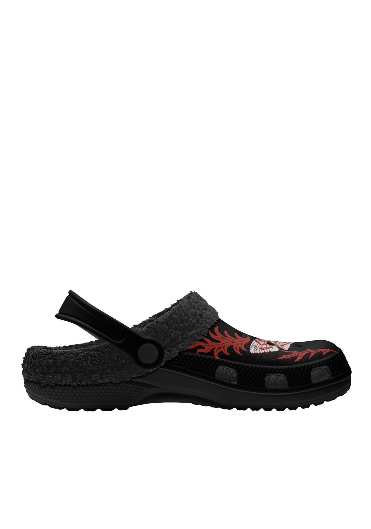 Inner view of fleece-lined gothic slippers with tattoo-style moth