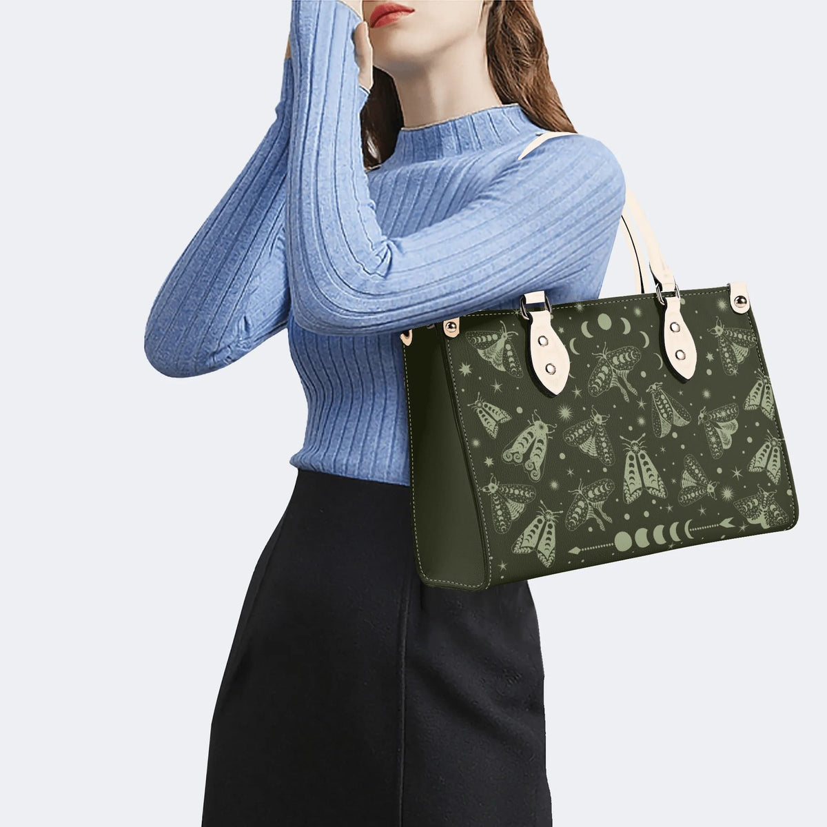 Moths In The Night Sky - Leather Handbag