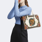 Tiger And Tiger Paw Print - Leather Handbag