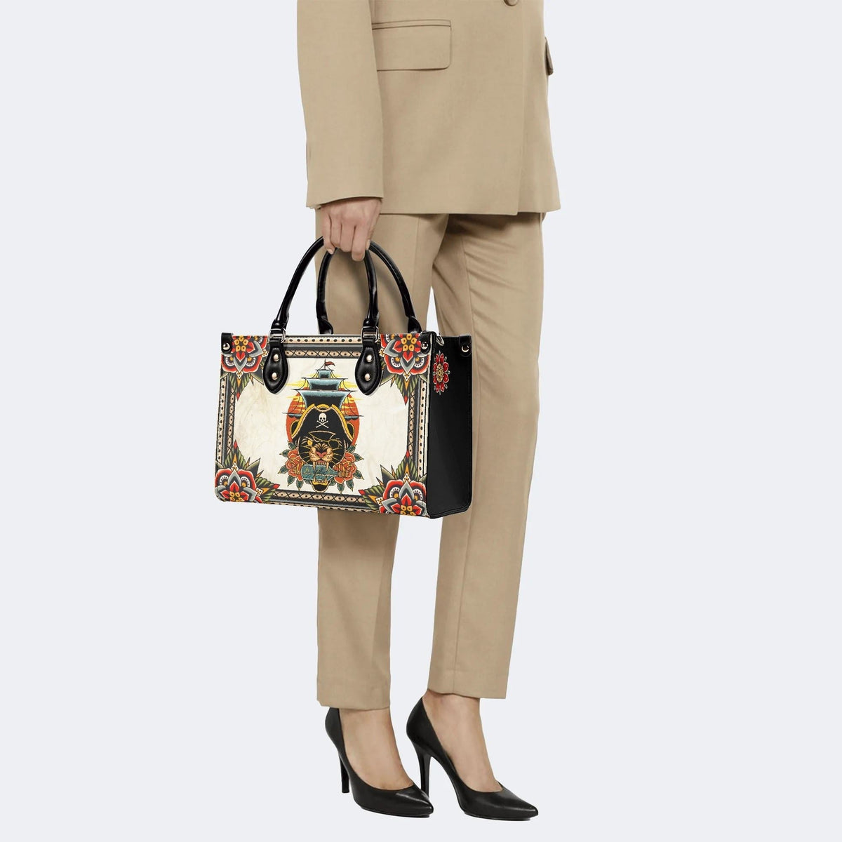 Vintage Black Panther On The Boat - Leather Handbag